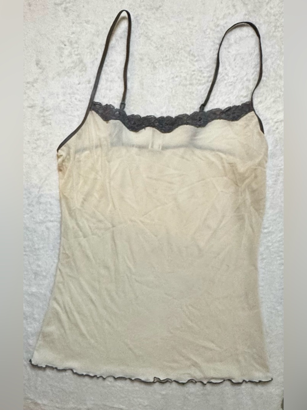 Maidenform Medium Cream Cami with Grey Lace Trim and adjustable straps